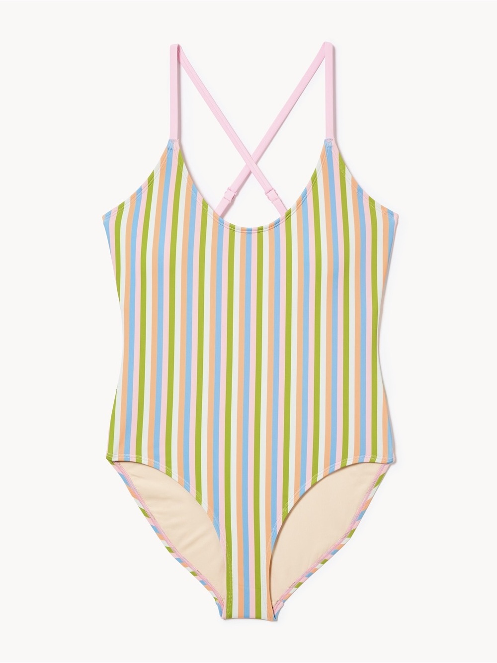 Joe Fresh Pastel Striped Swimsuit - Cream & Multicolor Trim